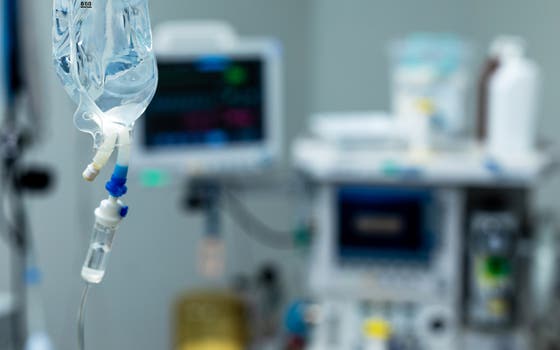 IV drip agains a blurred background