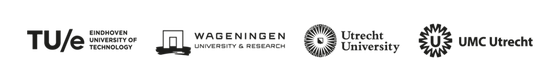 Logo's van TU Eindhoven, Wageningen University, Utrecht universiteit en UMC Utrecht.