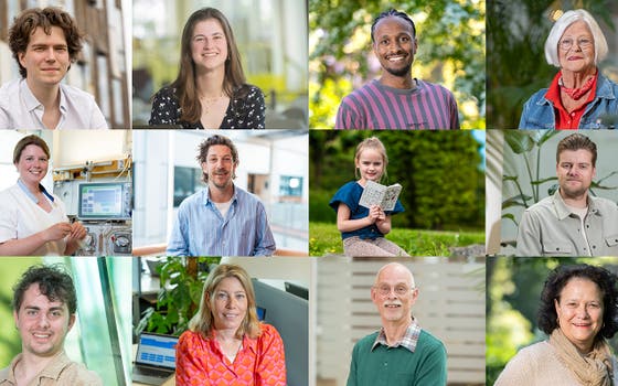 Portretfoto collage van patiënten, collega's en onderzoekers van het UMC Utrecht.